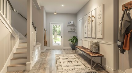 Obraz premium Bathroom interior with shelf and towels