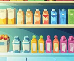 Colorful Household Goods Organized on Shelves in Modern Minimalist Style