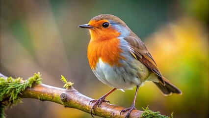 Beautiful Female Robin Perched on a Branch in Natural Habitat, Capturing Nature's Elegance