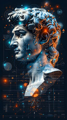A T-shirt print featuring a Renaissance wearing DJ headphones