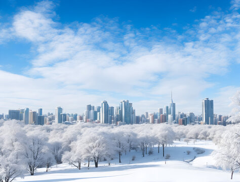 Generate AI.  Landscape of the city on the winter season. wallpaper with AI.