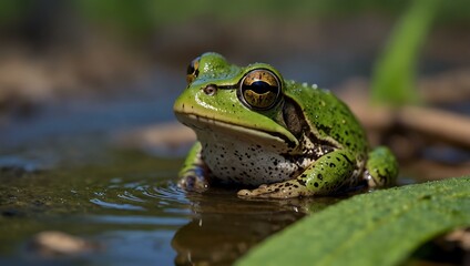 Obraz premium Green frog in a Wisconsin conservation area.