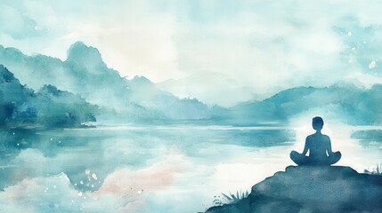 Serene Watercolor Dream of a Person Meditating