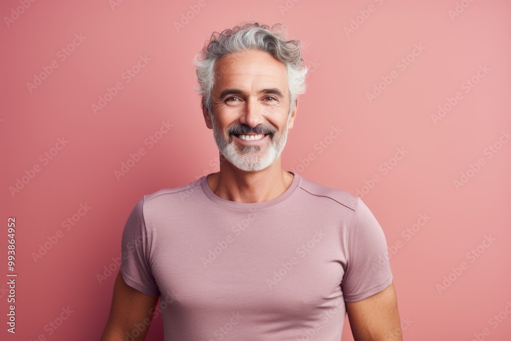 Wall mural Portrait of a content afro-american man in his 50s wearing a moisture-wicking running shirt isolated in pastel or soft colors background