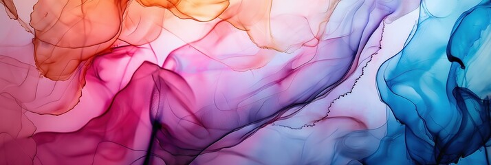 Vibrant abstract fluid art with multicolored flowing ink swirls and textured layers banner