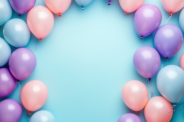 Pastel Balloons Arranged in a Frame on a Blue Background