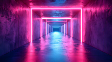 3D Illustration of a Futuristic Neon Tunnel