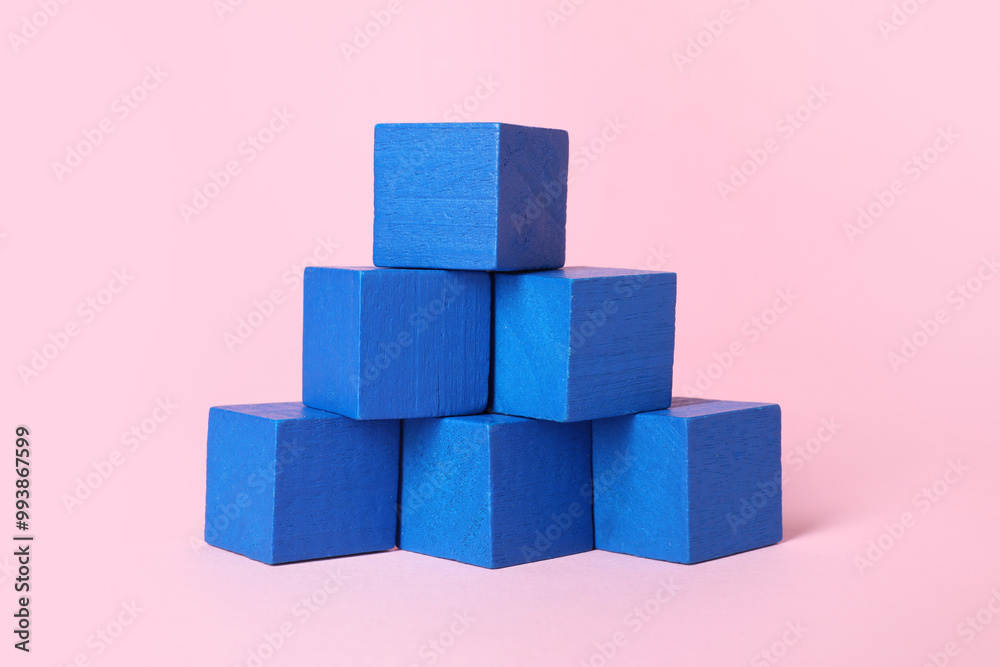 Poster Many blank blue cubes on pink background