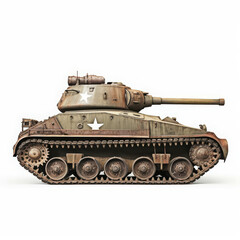 Vintage World War II Tank Isolated on White Background
