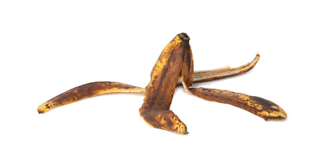 Banana peel with dark spots isolated on white