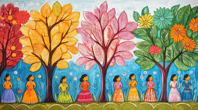 Colorful Patachitra scroll painting, Indian narrative art