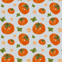 Persimmon pattern print. Seamless pattern. Persimmon watercolor. Pastel wallpaper. seamless pattern with persimmon
