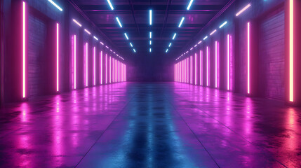 3D Neon Corridor With Pink and Blue Lights Illustration