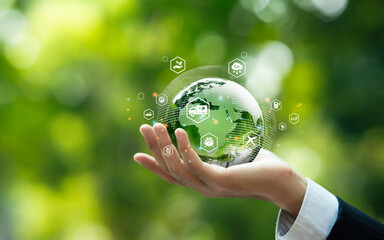 Green logistic or Sustainable transport. Sustainable global transport. logistics or travel by Ship,...