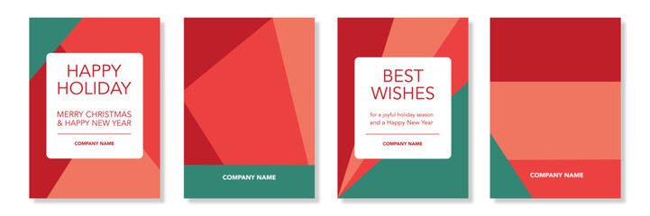 Merry Christmas and Happy New Year greeting card Set. Modern Xmas geometric design with typography for Minimal banner, poster, cover templates