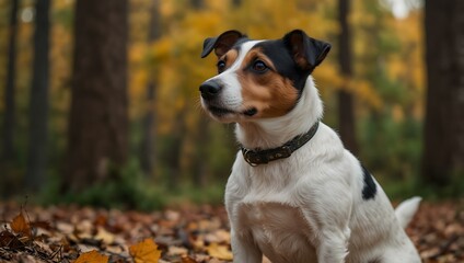 Jack Russell Terrier in an autumn forest.