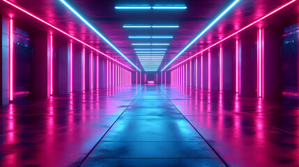 Neon Lights Corridor 3D Illustration