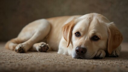 Labrador Retriever relaxing on a subtle background, perfect for pet-themed designs.