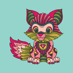 little wolf ornament illustration with lines and colors vector illustration