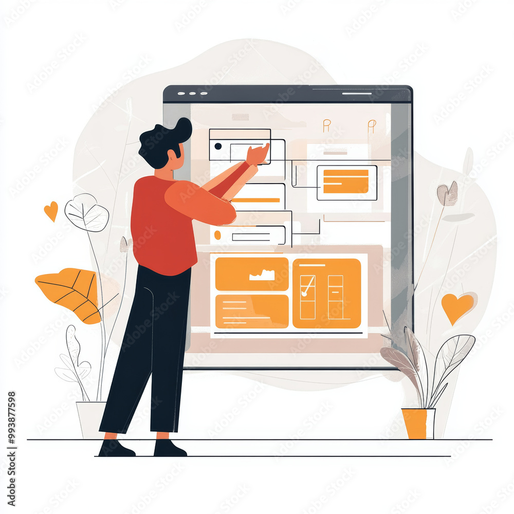 Wall mural creating user interface design can be an exciting process. this illustration depicts person interact