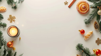 Orthodox Christmas Holiday Background with Candles and Decorations