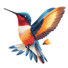 Obraz premium Minimal flat vector illustration of a hummingbird in flight, white background. 