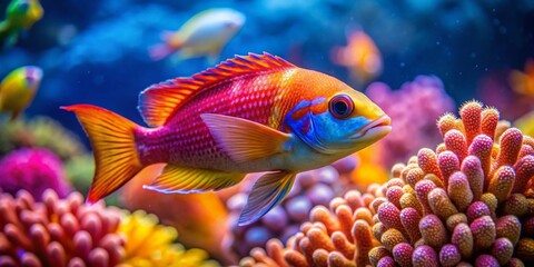 Fototapeta premium Brightly colored cockfish swimming gracefully in a vibrant coral reef habitat, showcasing natural beauty