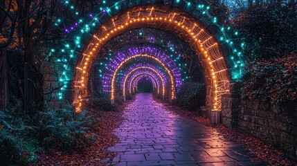 Colorful Lighted Pathway in Evening Ambiance
