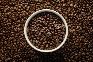Fototapeta premium White Bowl Filled with Roasted Coffee Beans Surrounded by Coffee Beans