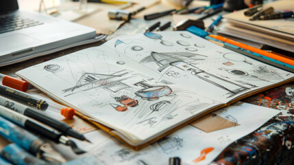 Sketchbooks for brainstorming ideas and rough concept sketches