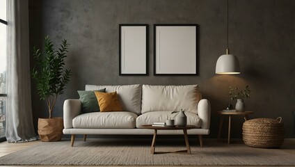 Minimalist mockup frame in a cozy interior setting.