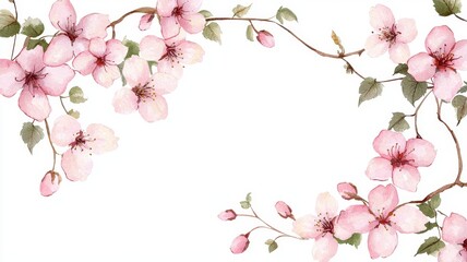 Obraz premium Cherry Blossoms with Trailing Ivy Design, white background