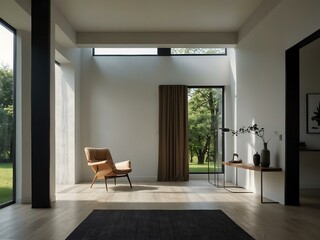 Modern empty room with natural light and minimal furniture.