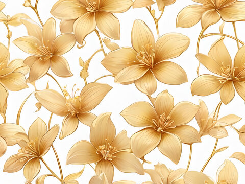 ochid  floral background Luxury golden  flower line art on white background vector. Natural botanical elegant flower with gold foil texture. Design illustration for home decoration Generative Ai