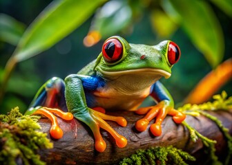 Fototapeta premium Caring for a Mission Golden-Eyed Tree Frog in a Natural Habitat Conservation Setting