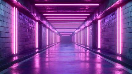 Fototapeta premium 3D Illustration of a Futuristic Tunnel with Pink Neon Lights