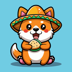 Download Cute Shiba Inu Dog Eating Tacos With Sombreno Hat Cartoon Vector Icon Illustration . Icon Concept Isolated Premium Vector. Flat Cartoon Style Svg File For Design.