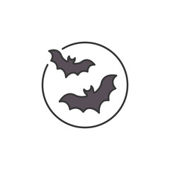 Flying Bat for Halloween Party Icon. Two Bats Fly to the Moon for Halloween Logo. 