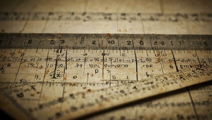 Old slide rule isolated on white.