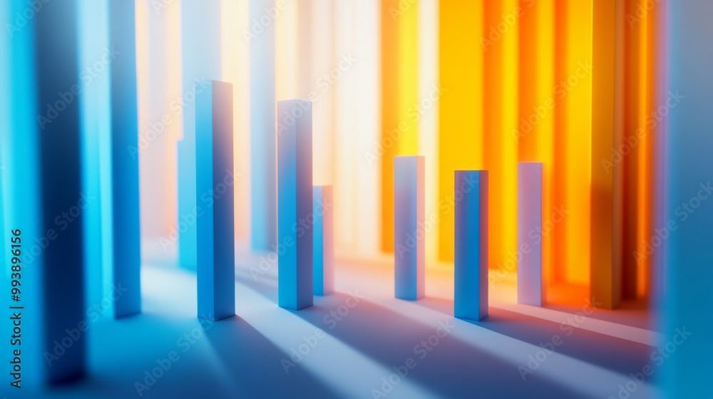 Fototapete a vibrant 3d bar chart in shades of blue and orange, set against a white background with shadows cas