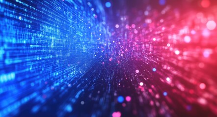 Naklejka premium Abstract Digital Background with Glowing Data and Code in Blue and Red Tones
