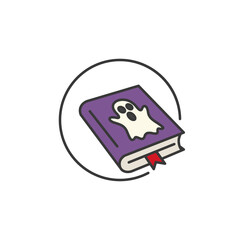 Ghost Story Icon for Halloween. Book of Spell and Fairytale Magic. Horror Book Symbol.