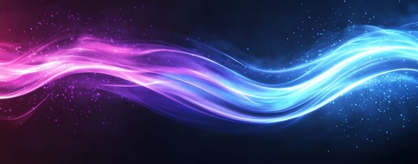 Abstract Glowing Purple and Blue Light Wave with Sparkle