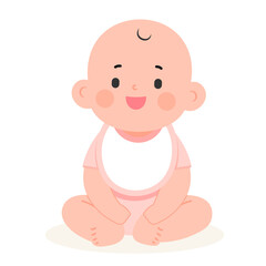 The cute baby is sitting, feeling funny and happy, isolated babies or infant on white background, flat vector illustration,nursery,baby shower, Design for digital prints, fabrics and textiles