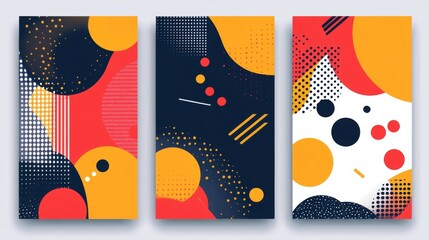 set of  three frame  Modern Abstract Covers Set Featuring Colorful Geometric Backgrounds - Minimalist Design Vector Illustration