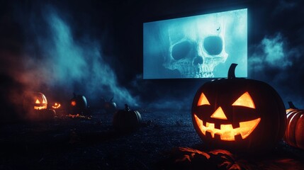 A dark spooky Halloween night at an American drive-in theater
