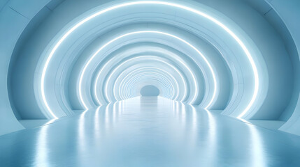 Obraz premium Futuristic 3D Tunnel with White Neon Lights