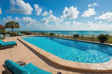 Fototapeta premium Vibrant Ocean Breeze Paradise with Energetic Pool Water and Artisanal Touches