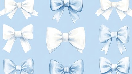 Set of White ribbon bow in watercolor style isolated on color background,Watercolor painting Coquette ribbon bow,Hand drawing decorative bow elements vector illustration,copy space.
