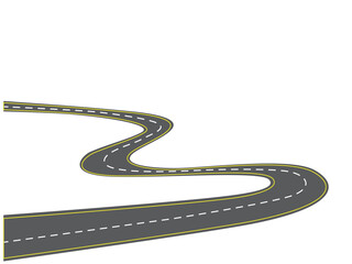 Curved road with white and yellow markings Vector illustration